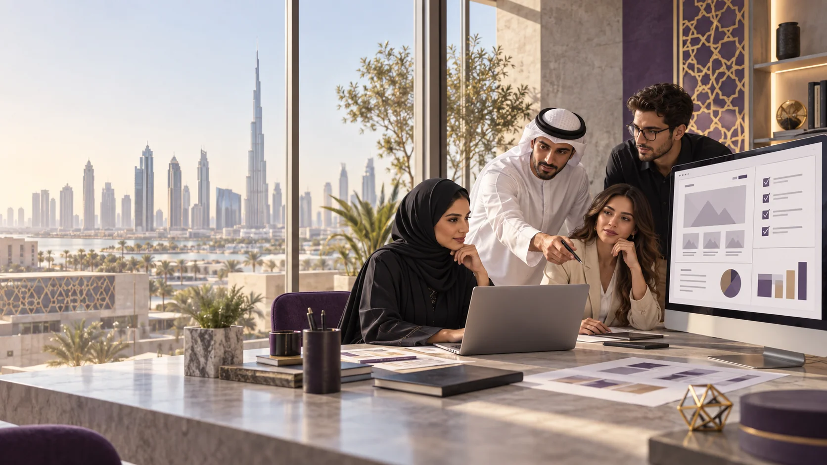 فريق في دبي يقارن نطاق تصميم موقع إلكتروني ومخططاته وميزانيته لمشروع ويب في 2026