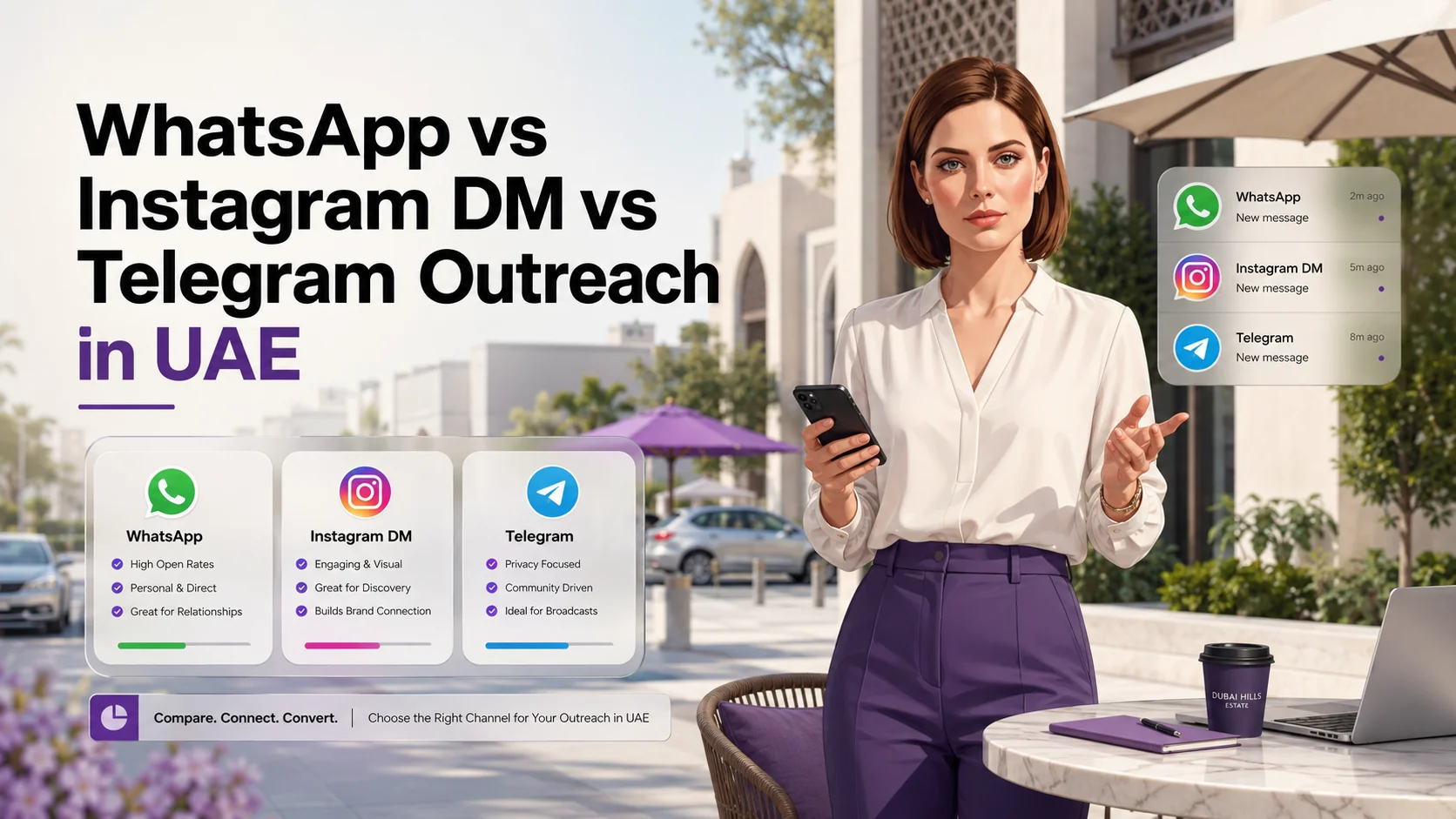 WhatsApp vs Instagram DM vs Telegram outreach comparison for UAE lead generation
