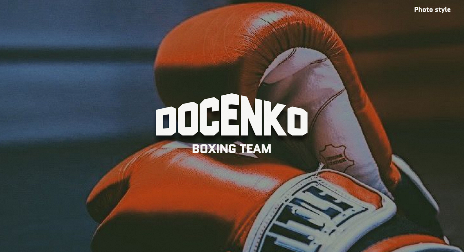 DOCENKO Boxing Team logo over close-up boxing gloves photo style image
