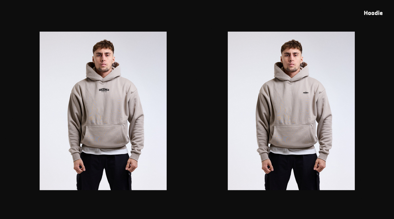DOCENKO Boxing Team hoodie mockups with minimal chest logo placement