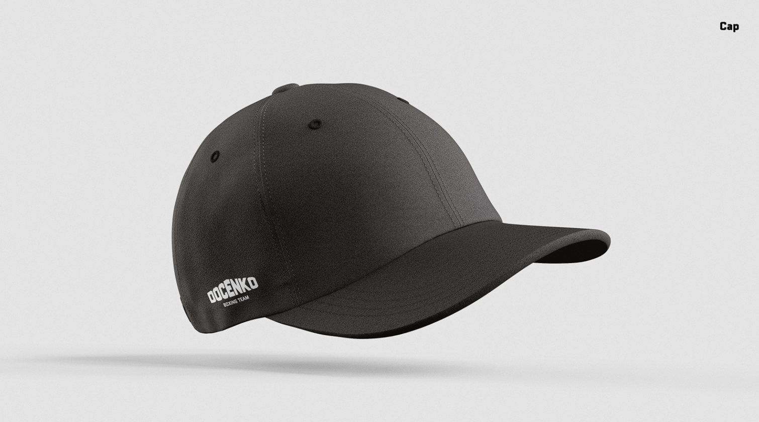 DOCENKO Boxing Team black cap mockup with small side logo embroidery