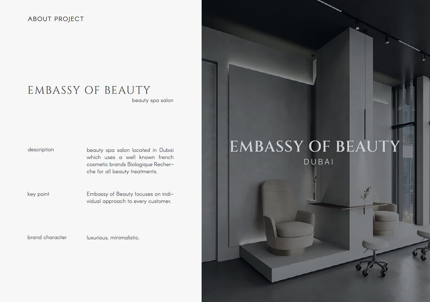 Embassy of Beauty brand concept and salon interior application