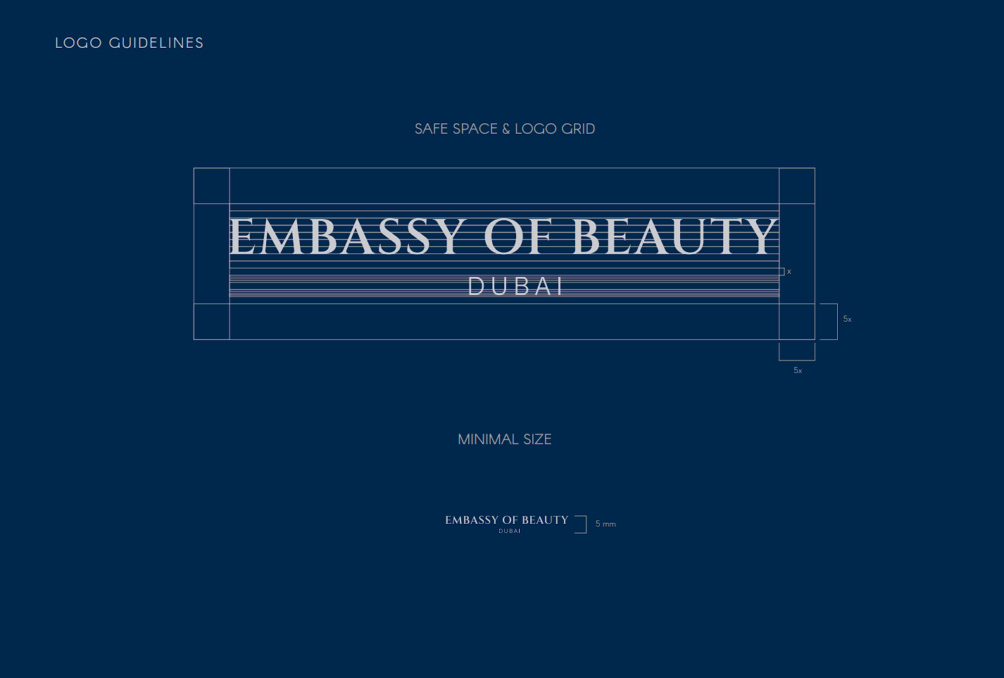 Embassy of Beauty logo guidelines and safe space grid