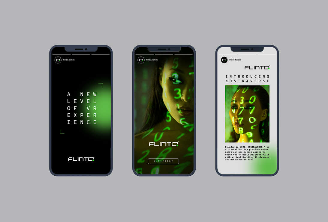 FLINTO mobile social media visual identity screens