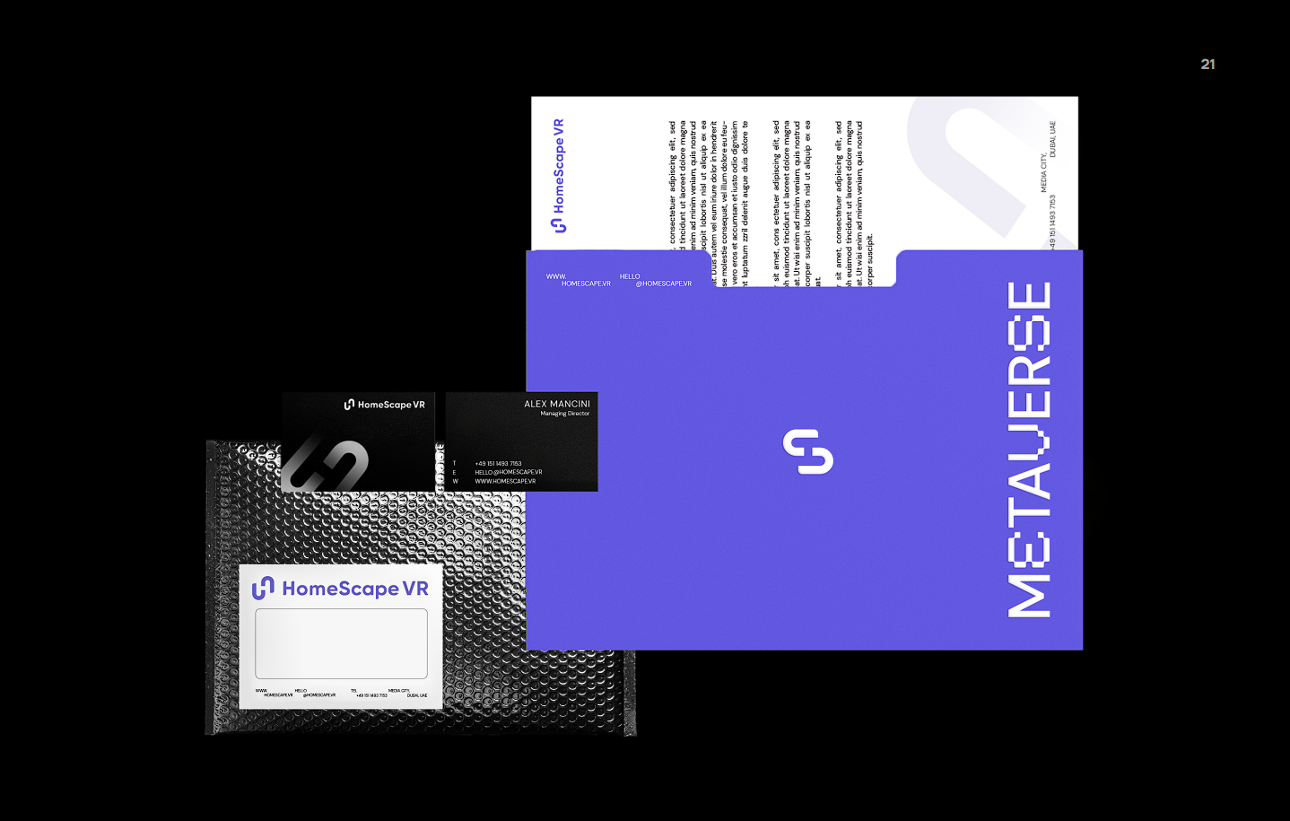 HomeScape VR stationery and presentation folder mockups