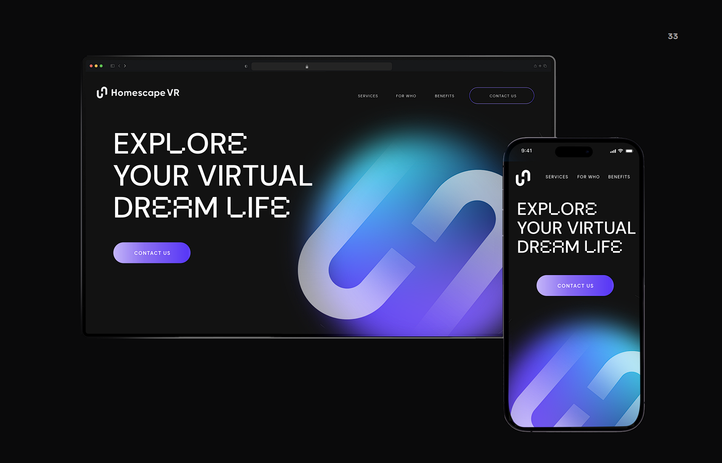 HomeScape VR responsive website concept on desktop and mobile