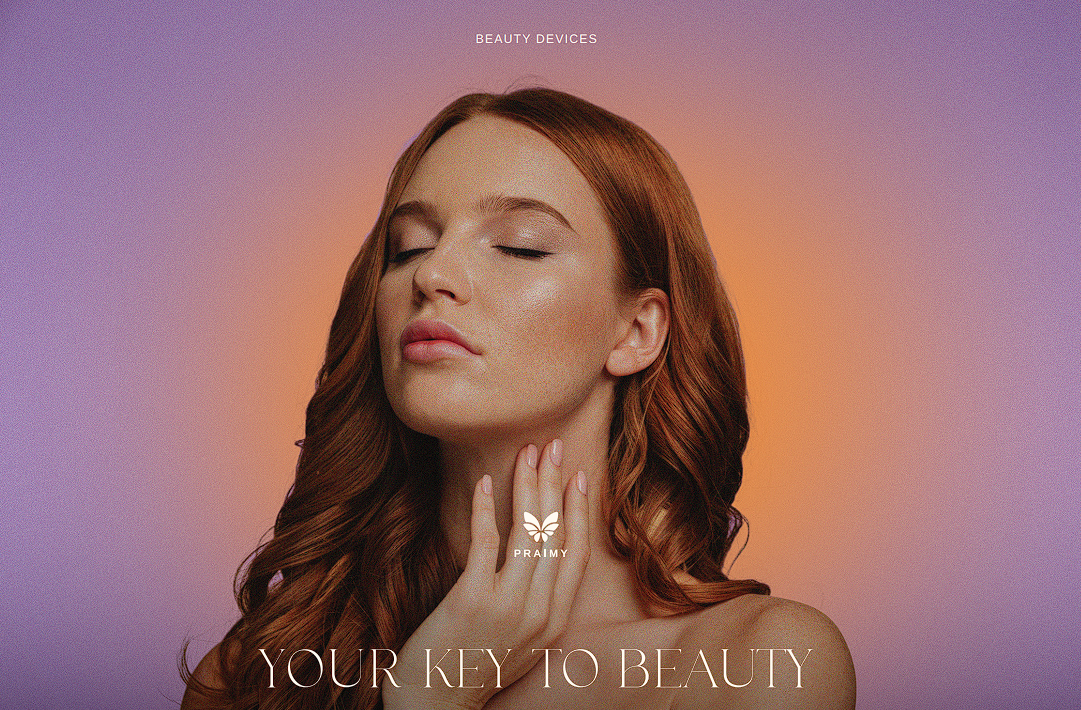 PRAIMY beauty campaign visual with model portrait