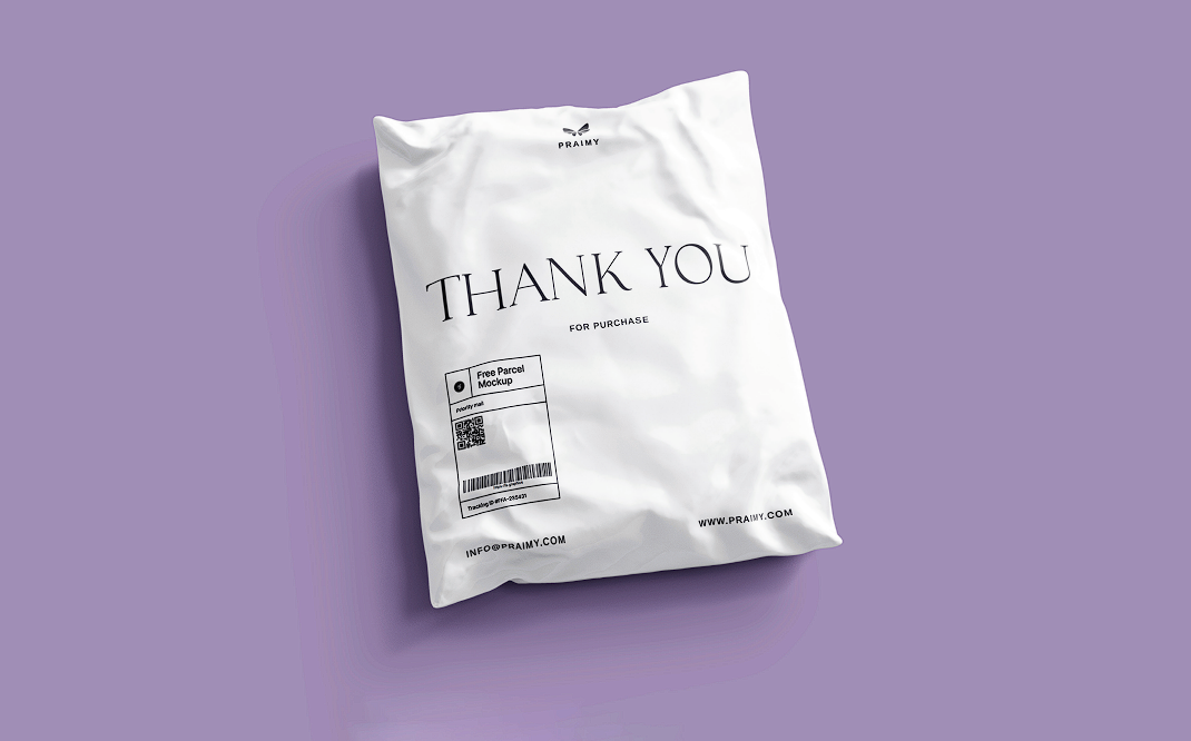 PRAIMY branded e-commerce parcel bag mockup